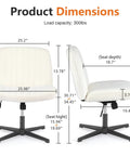 Dimensions of Criss Cross Furry Armless Office Chair With Wide Seat, Height Adjustable Vanity Desk Stool in Cozy Teddy Beige, 300lb capacity