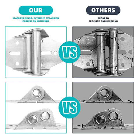 Comparison of new vs old 14-gauge garage door hinges, showing Two Pack Heavy Duty Garage Door Hinges For Variants 1 2 And 3.