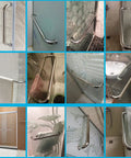 Stainless Steel Glass Shower Door Handle Push And Pull Single Sided 500mm Rustproof Grab Bar Rail Replacement Parts installed on glass shower doors