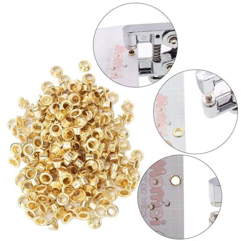 4Mm Round Eyelet Grommet Kit With Single Hole Punch, heavy-duty metal eyelet set in storage box, close-up of components