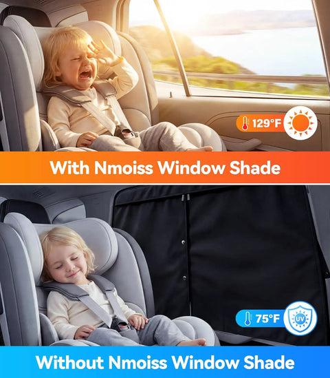 Baby Car Window Shades 2 Pack With Dual Mode Zipper And 100 Percent UV Block Sunlight Protection on child car seats.