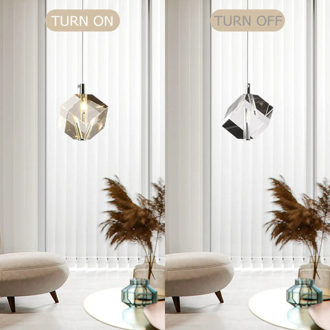 1 Light Cube Crystal Pendant Light Fixture Mini Square Clear Crystal Hanging Lamp On Off Chrome Canopy Kitchen Island