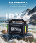 Rugged Bluetooth Wireless Speaker With 80W Peak Power And Dope Bass, 20 Hours Play Time, IPX6 Waterproof on wet rocks