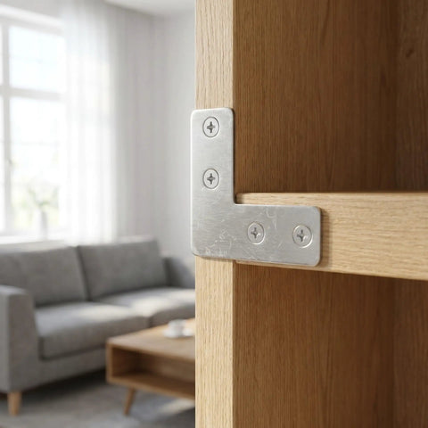 100Pcs Stainless Steel L Brackets 1.6 X 1.6 Inch Beefy Built Right Angle Brace Connectors for wooden shelf reinforcement