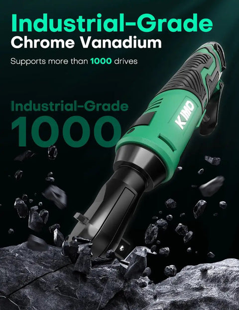 Cordless Electric Ratchet Wrench Set Delivers Forty Foot Pounds Of Torque At Four Hundred RPM Twelve Volt Three Eighths Inch