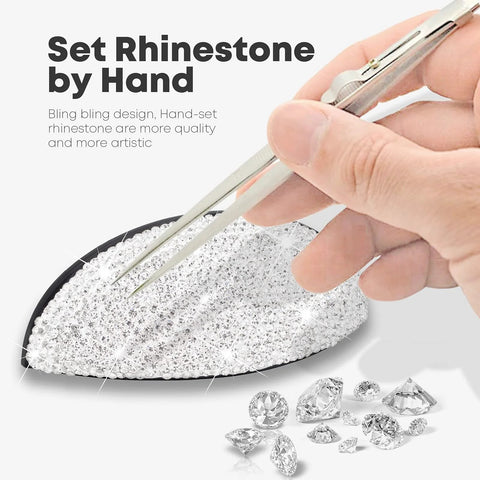 Setting rhinestones by hand on 2 Piece Bling Crystal Drawer Pulls Flat Cup Handles Zinc Alloy With Rhinestones For Cabinets Dresser Kitchen