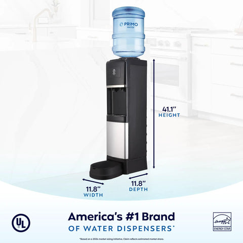 Top Loading Water Dispenser With Hot And Cold Water, 5 Gallon Bottle Compatible, Pet Drinking Station in kitchen setting