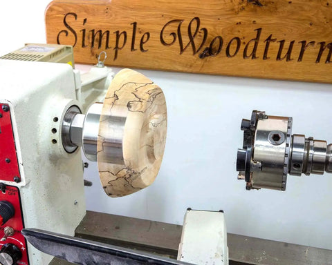 American Made Vacuum Chuck For Wood Turning Lathe With 1 Inch By 8 TPI Threads CNC Machined Aluminum in use with wooden bowl