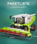 Claas Lexion 760 Remote Controlled Combine Harvester Building Blocks Kit MOC shown with dimensions and detailed front view.