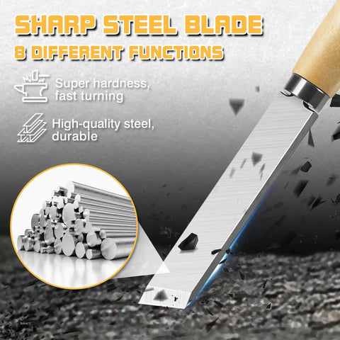 Close-up of sharp steel blade from the Eight Piece High Speed Wood Lathe Chisel Set With Parting Tool And Gouges for woodturning.