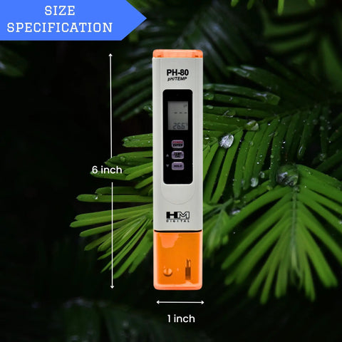Pro Grade Digital pH and Temperature Meter With Auto Calibration, Hold Button, 6-inch size displayed against foliage.