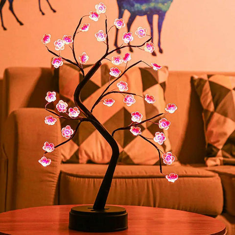 Cherry Blossom Tree Lamp For Living Room Decor And Cozy Night Light, DIY Artificial Tree Light For Home Weddings Christmas And More, USB Or Battery Powered Ambience in a living room setting