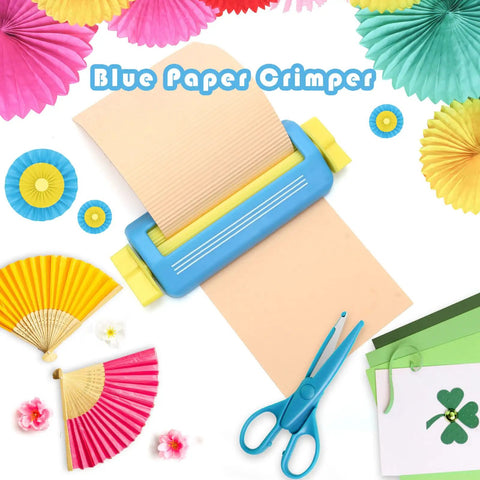 Wave Shaper Paper Crimper for Crafts AngleKai Craft Crimper Tool with blue construction and 4.5 inch capacity in use.