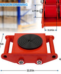 Heavy Duty Machinery Mover 6 Ton 13200 Lb Capacity Four Wheel Dolly Skate With 360 Degree Rotation Cap dimensions