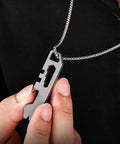 Hands holding Ultra Lightweight Metal Alloy Multitool With Wrenches And Bottle Opener For Camping And Hiking Adventures, pocket-sized tool