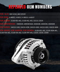 130 Amp Auto Alternator Direct Fit For Acura MDX RL TL Honda Odyssey Pilot Ridgeline 3.2L 3.5L 3.7L 12V High Output Replacement Part For 2003 To 2009 Models Guaranteed Fit with OEM numbers in background, front view