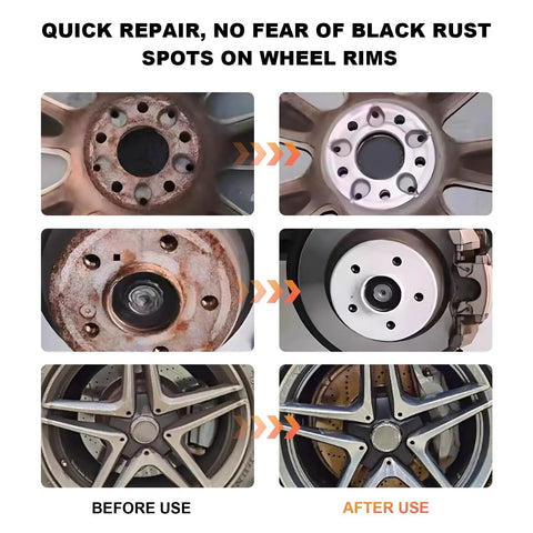 Pro Grade Wheel Hub Cleaning Kit With Brake Resurfacing And Three Rust Removal Pads For Knocking Out Old Rot And Polishing Studs To A Slick Smooth Finish Fits Electric Drill Or Half Inch Impact Wrench For Keep Your Wheels Rolling Tight, before and after images of wheel hub cleaning.