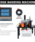 No Sweat Heavy Duty Woodworking Edge Bander With Double Side Glue For Quick Pvc And Plywood Strip Bonding showing digital controls and speed adjustment.