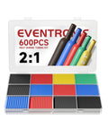 600-Piece Heat Shrink Tubing Kit with 12 Sizes and 5 Color Assortment for Wiring and Electronics, 2 to 1 Shrink Ratio in storage box