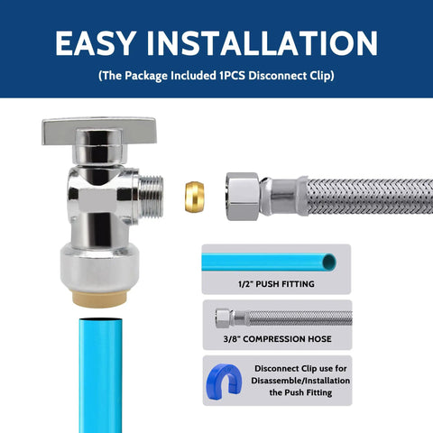 10 Pack Push Fit Angle Stop Valve Set 1/2 Inch Push-Fit To 3/8 Inch Compression Shut Off Water Valves, installation diagram