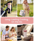 Portable Stainless Steel Breast Milk Chiller Keeps Bottles Chill For Up To Twenty Three Hours in car cup holder and stroller.