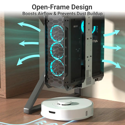 Slick Under Desk PC Mount Bracket For Computer Tower Case Holder White Adjustable Frame Fits Most Desktop Rigs with open-frame design