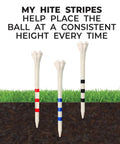 Three And A Quarter Inch Built Tough Golf Tees 25 Count Citrus Mix With Black Stripes Ideal For Drivers Over 360cc