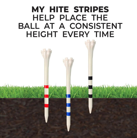 Three And A Quarter Inch Built Tough Golf Tees 25 Count Citrus Mix With Black Stripes Ideal For Drivers Over 360cc