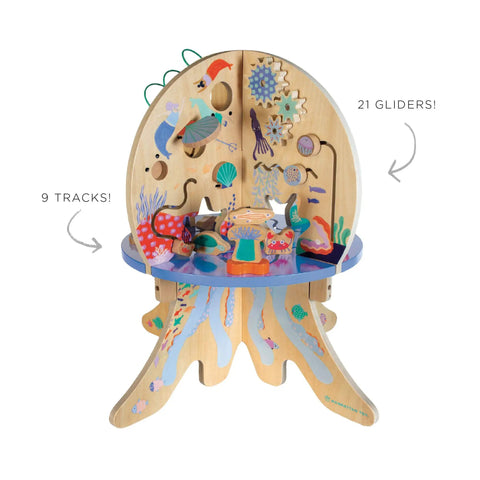Deep Sea Adventure Wooden Toddler Activity Center With Clacking Clams Spinning Gears And Slick Bead Runs For Tot Approved Fine Motor Development And Next Level Learning Fun with colorful ocean designs.