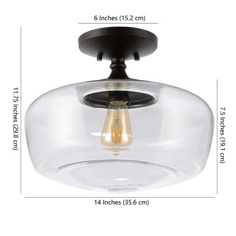 Dope Oil Rubbed Bronze Modern Farmhouse LED Flush Mount Light With Clear Glass Shade Rustic Industrial Schoolhouse Ceiling Fixture.