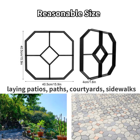 Walk Stone Maker DIY Paving Mold For Concrete Pathways Hexagon Pattern Reusable Stone Mold size 405x405x40mm for garden use.