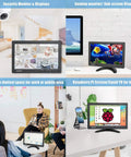 10.1 Inch Security Monitor With Remote 1024x600 Resolution Portable HDMI VGA BNC Inputs Built In Dual Speakers shown in various setups