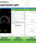TSX3 DC Controller 600 Amp For Star EV Classic Golf Carts Bluetooth app interface showing speedometer, settings, and live monitoring.