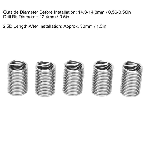 20Pcs Wire Thread Inserts Kit For M12 By 1.5 Threads, Stainless Steel Helical Screw Repair Sleeves, 304 Grade Durable Thread Repair Tool Set