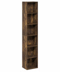 Slick 6 Tier Narrow Closet Organizer In Classic Amber Pine, tall narrow storage rack with six open cubes for efficient organization.