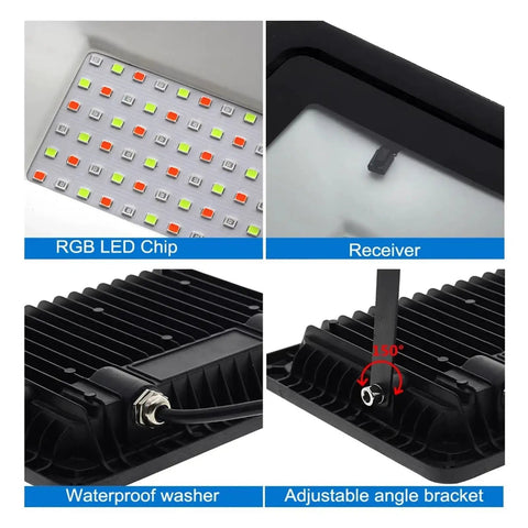 JUDYSSY RGB Led Floodlight Ac220 20W 30W 50W 100W Outdoor Floodlight LED chip and receiver inside waterproof design.
