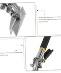 Close-up of Duckbill Pliers For Sheet Metal Bending With Non Slip Grip Standing Seam Roofing Tool, showing dual jaws and depth markings.