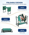 Steps for folding Heavy Duty Folding Kneeler Chair For Garden Work with tool bags and kneeling pad