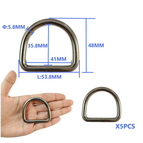 316 Stainless Steel Welded D Ring 5 Pack Heavy Duty Workhorse Hardware For Backpacks, Pet Collars, And Webbing Straps, Rust Resistant Marine Grade D Ring Set For Outdoor Gear And Saltwater Use, 53.8mm x 48mm