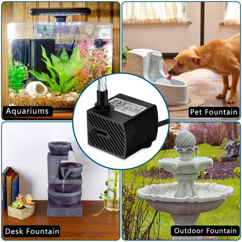 Image of Whisper Quiet 3W 50GPH Mini Submersible Water Pump for aquariums, pet fountains, desk fountains, and outdoor fountains.