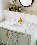 Bathroom vanity with gold faucet covered in Marble Peel And Stick Contact Paper 24 Inches By 196 Inches Waterproof Removable Self Adhesive Film