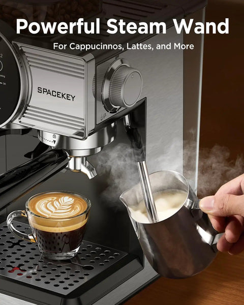 All In One Espresso Machine With Grinder And Milk Frother, 20 Bar Pump, Cold Brew, 30 Grind Settings, 60oz Removable Tank