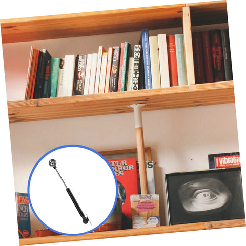 NUOBESTY cabinet lift support gas spring; black cylinder with silver rod, close-up inset.