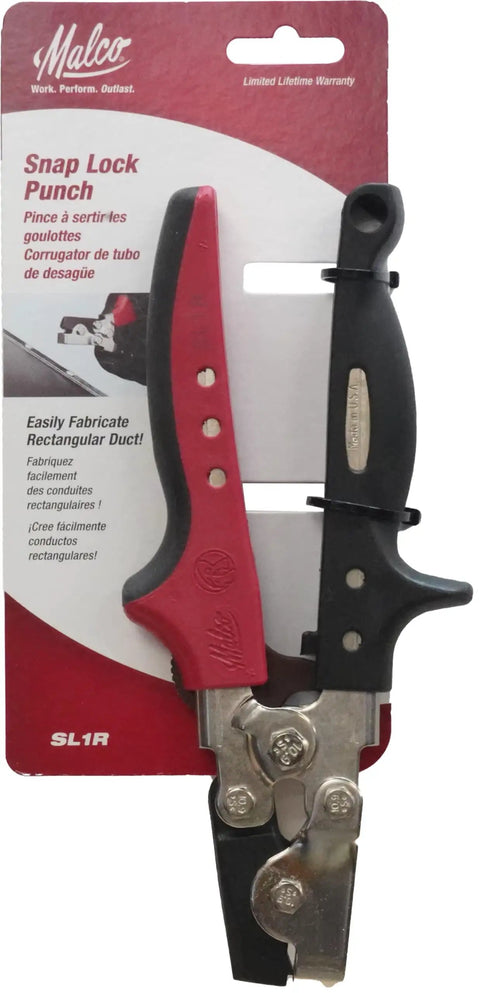 Snap Lock Punch Tool For Metal Edges, Steel Construction, Red And Black Finish, Easy One Hand Use, Soft Touch Non Slip Handle