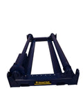 Heavy Duty Electric Cable Reel Roller With Adjustable Speed And Automated Foot Remote Operation For Handling Beefy 15 Ton Reels Universal Fit, sturdy blue frame.