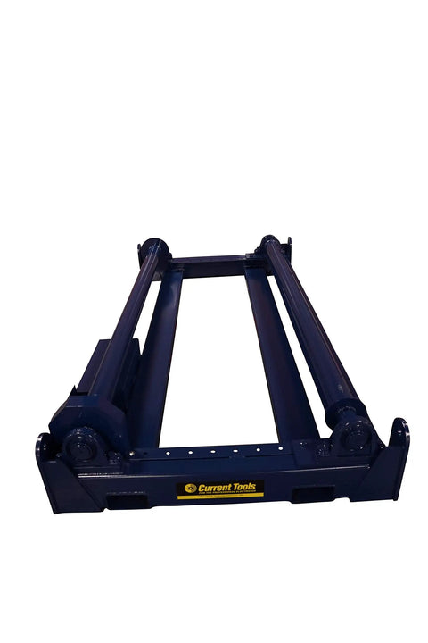 Heavy Duty Electric Cable Reel Roller With Adjustable Speed And Automated Foot Remote Operation For Handling Beefy 15 Ton Reels Universal Fit, sturdy blue frame.