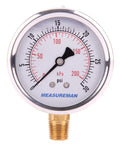 Glycerin Filled Two And A Half Inch Pressure Gauge Dual Scale 0 To 30 Psi And KPa 304 Stainless Steel Case One Quarter Inch NPT Lower Mount