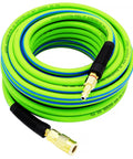 Coiled Hybrid Air Hose 1/4 Inch By 50 Feet, 300 PSI Heavy-Duty, Lightweight And Kink-Resistant, Green And Blue with 1/4-Inch Fittings