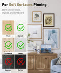 Top Tier 80 Piece Picture Hanging Kit Featuring Assorted Bulletproof Metal Hooks And Heavy Duty Nails For Stress Free Wall Art Displays Supporting Up To 60 Pounds For Quick Do It Yourself Home Makeovers showing surfaces for pinning.