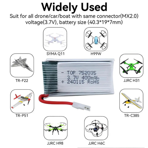3.7V 400mAh LiPo Drone Battery Pack With 5-In-1 USB Charger For 5-Pack For Syma Q11 H99W H31 H6C H98 TR-C385 TR-P51 TR-F22 Quadcopter